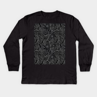 Topographic Map Pattern Black Version Kids Long Sleeve T-Shirt